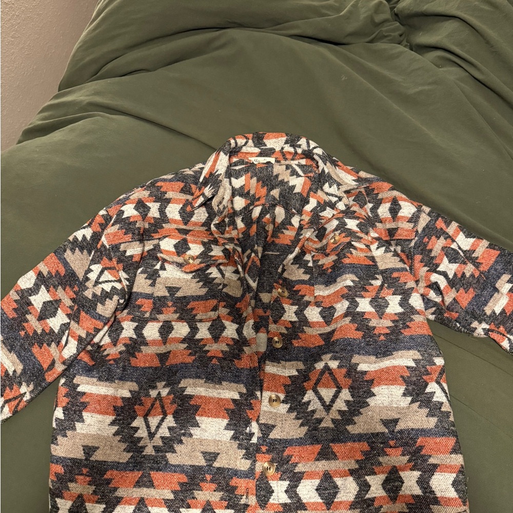 Haptics Aztec  Knit Sweater - Orange, Black, Cream size medium